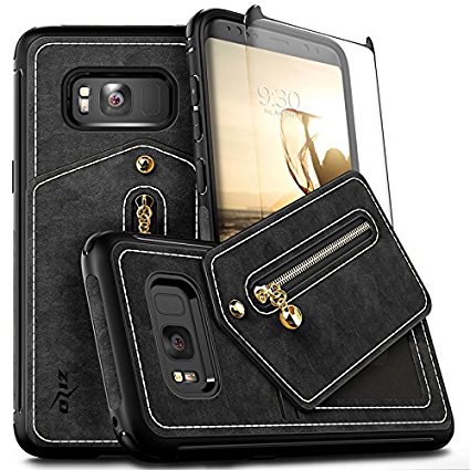 Samsung Galaxy S8 Plus Case, Zizo Nebula Wallet Case w/ [Galaxy S8 Plus Screen Protector] Zipper Pouch - Slim Leather Folio w/ Magnetic Closure - S8