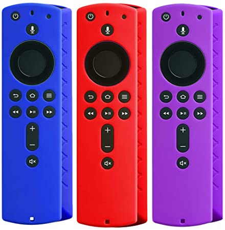 3 Pack Covers for All-New Alexa Voice Remote for Fire TV Stick 4K, Fire TV Stick (2nd Gen), Fire TV (3rd Gen) Shockproof Protective Silicone Case - Blue,Purple and Red