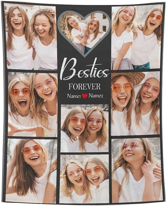 D-Story Custom Photo Blanket Gifts for Friends, Personalized Best Friend Birthday Gifts for Women, Customized Photo Blankets with Picture Text for Friends Bestie, Made in USA