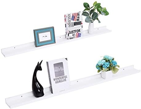 Set of 2 Picture Ledge Floating Frame Shelves Wall Shelf Mounted for Photo Frames Display (White, 35.4 inch)