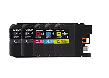 Genuine Brother LC103 High Yield Color (Includes 2xLC103Bk and 1 each of LC103C, LC103M, LC103Y) Ink Cartridge 5-Pack (2 x Bk/C/M/Y)