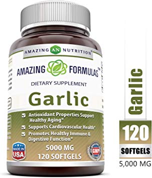 Amazing Nutrition Amazing Formulas Garlic Supplement – 5000 mg, Equivalent to 5,000 mg of Fresh Garlic Bulb per softgel – 120 softgels per Bottle – Antioxidant Properties