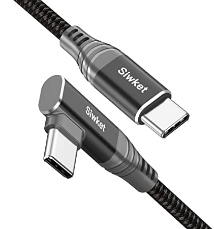 Siwket USB C to USB C Cable 90 Degree [6.6ft] 60W 3A Type C Fast Charging Cord Charger Braided for Samsung Galaxy S20 S10 S9 Note 10,MacBook Pro,MacBook Air, iPad Pro 2018,Google Pixel 4 3 2 XL-Black