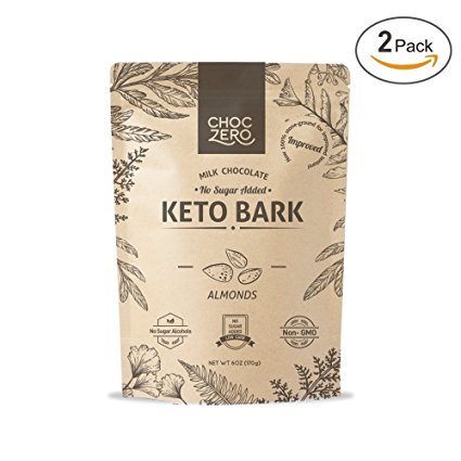 ChocZero's Keto Bark, Milk Chocolate Almonds, 100% Stone-Ground, No Added Sugar, Low Carb, No Sugar Alcohols, Non-GMO (2 bags)