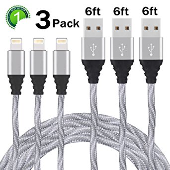 iPhone Charger,3Pack 6FT 8Pin Lightning Cable Nylon Braided iPhone Charging Cord Compatible with iPhone X/8/8 Plus, iPhone 7/7 Plus/6/6 Plus/6s/6s Plus/5/5s/SE, iPod, iPad and More(6ftGrey)