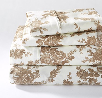 Wingate Collection 400 Thread Count Cotton Rich Printed Luxury Sheet Set By Home Fashion Designs (Queen, Taupe)