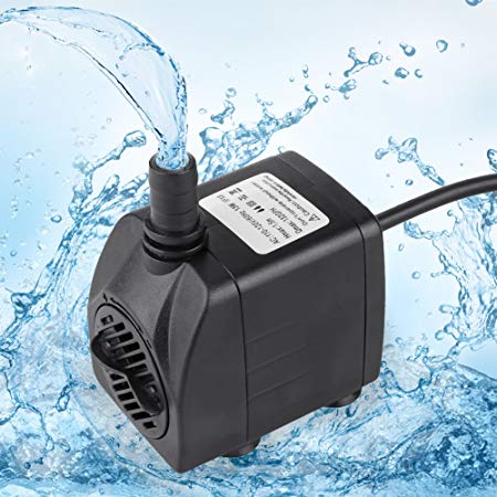 Rendio 132 GPH (13W) Submersible Water Pump w/4.9ft Power Cord | Aquarium, Fish Tank, Fountain, Pond, Hydroponics (132GPH)