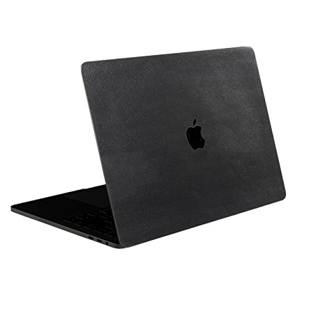 SOJITEK - [Black Leather Texture] 4-in-1, Full-Size 360° Protector / Skin Decals Cover for MacBook Pro 15" (2016 Model, with & w/o Touch Bar & ID) A1707 w/ Black Keyboard Cover