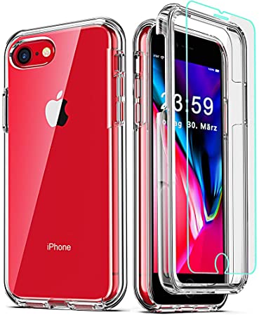 COOLQO Compatible for iPhone 8 /iPhone 7 /iPhone 6S/6 Case, with [2 x Tempered Glass Screen Protector] Clear 360 Full Body Coverage Hard PC Soft Silicone TPU 3in1 Shockproof Phone Protective Cover