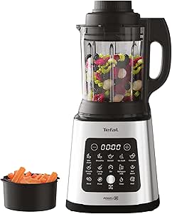 Tefal PerfectMix Cook Hochgeschwindigkeits-Standmixer, mit Kochfunktion, 10 Auto-Programme, heiße und kalte Rezepte, abnehmbare Klingen, inkl. Dampfkorb, Silber/Schwarz, BL83SD30