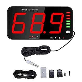 Sound Level Meter Tester Decibel Meter Sound Reader Humidity Temperature Meter 13in Screen Sound Meter Wall Hanging Digital Decibel Reader Environmental Noise Alarm TA654B