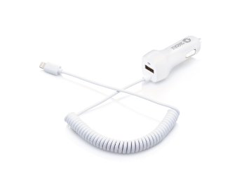iPhone 6s Car Charger, Shackle Lightning Coiled Car Charger Adapter for iPhone 6/6s 6 Plus with extra 2.1A High Speed USB port, White