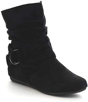 Women's Fashion Calf Flat Heel Side Zipper Slouch Ankle Boots