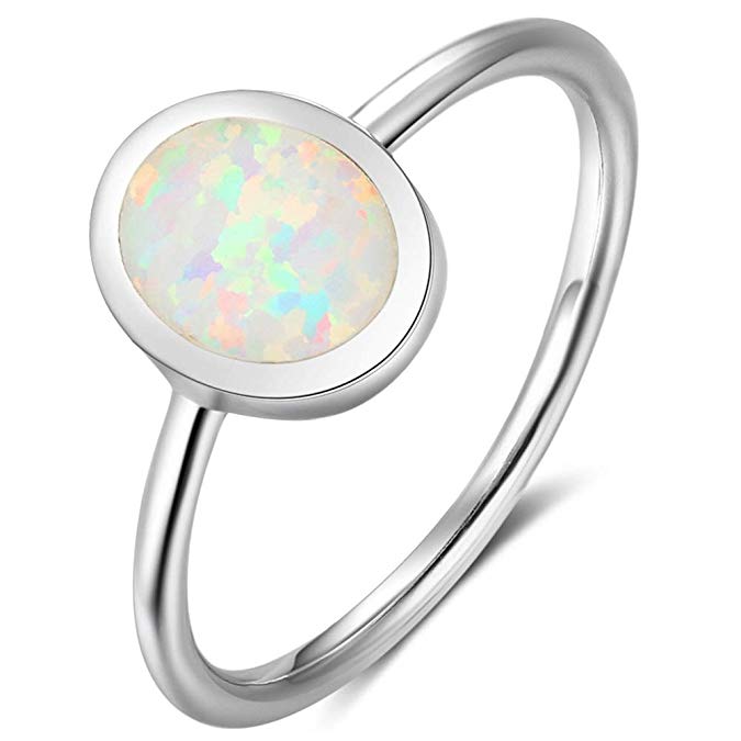 Fire Opal Sterling Silver Plain Wedding Engagement Ring