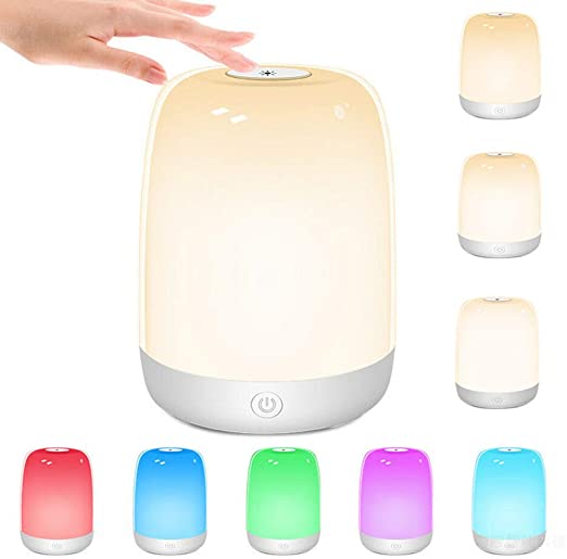 Led Touch Bedside Table Lamp, USB Touch Control Smart Table Night Light Upgraded USB Rechargeable Dimmable RGB Color Changing Bedside Light Warm White Table Light for Bedroom Party Office Camping