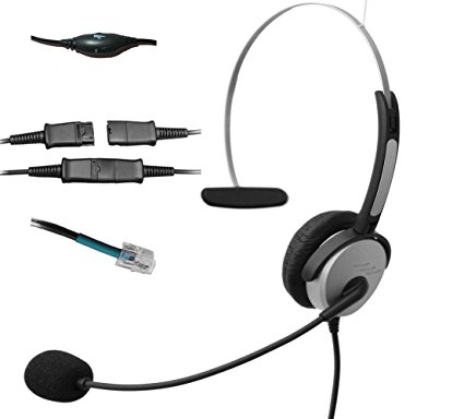 Voistek Corded Mono Monaural Call Center Telephone RJ Headset Noise Cancelling Headphone with Mic and Quick Disconnect for Avaya Nortel Polycom Nec GE Office Landline IP Phones Deskphone (H10PA10)