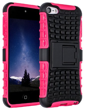 iPod Touch 6 Case,iPod Touch 5 Case, SLMY(TM) Heavy Duty Dual Layer Shockproof / Impact Resistance Hybrid Rugged Cover Case with Built-in Kickstand for Apple iPod Touch 5 6th Generation Hot Pink