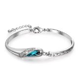 Authentic Blue SWAROVSKI ELEMENTS Crystal Bangle Bracelet for Women White Gold Plated Fashion Jewelry Gifts -- Three Layers Real 18K White Gold Vacuum Plating Not Allergic Swarovskis Standards The Highest Quality for Fashion Jewelry Environmental Friendly