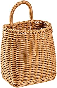 Hanging Basket Woven Storage Basket Wicker Wall Baskets Decorative Flower Basket Organizer Hanging Imitation Rattan Basket, Fruit Vegetable Basket for Home Kitchen Decor (L)