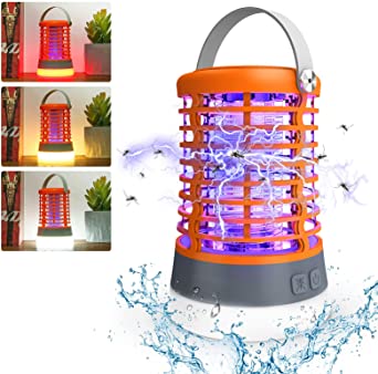 UV Insektenvernichter Elektrisch, 3 Lichtmodi Mosquito Killer Lampe USB Wiederaufladbar Batterie Mückenlampe IP65 Wasserdicht mit SOS Lichter & Lederhaken Campinglampe for Indoor Outdoor ‎SOLMORE