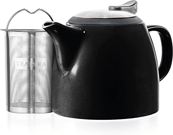 Tealyra - Drago Ceramic Small Teapot Black - 22oz (2-3 cups) - With Stainless Steel Lid and Extra-Fine Infuser for Loose Leaf Tea - Lead-free - 650ml