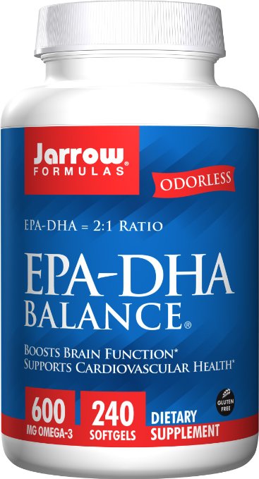 Jarrow EPA-DHA Balance (Supports Brain Function, 600mg, 240 Softgels)