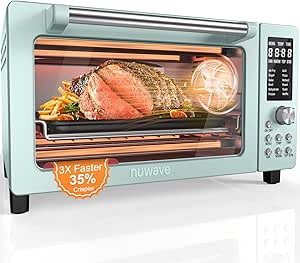 Nuwave Bravo Pro Smart Air Fryer Toaster Oven Combo, Airfryer Convection Oven Countertop, 12-in-1 Functions with Quicker & Even Crisp Technology, 1800W, 50-450°F, PFAS-Free, 21QT, Mint