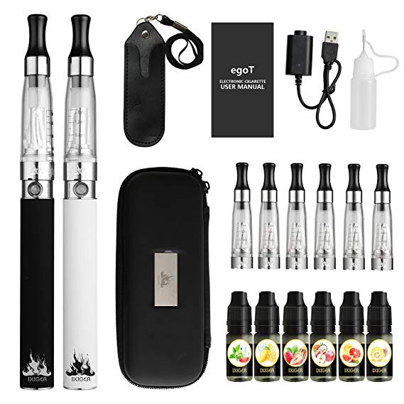 IXIGER E Cigarettes Ego E-Cigarettes Starter kit ：2 x Ego Vape with 1100mAh Battery   6 x CE4 atomzier   6 x 10ml E Liquids 0 mg Nicotine