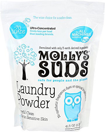 Molly's Suds All Natural Unscented Laundry Powder 70 Loads - Free of Harsh Chemicals, Gentle on Sensitive Skin and Eczema.