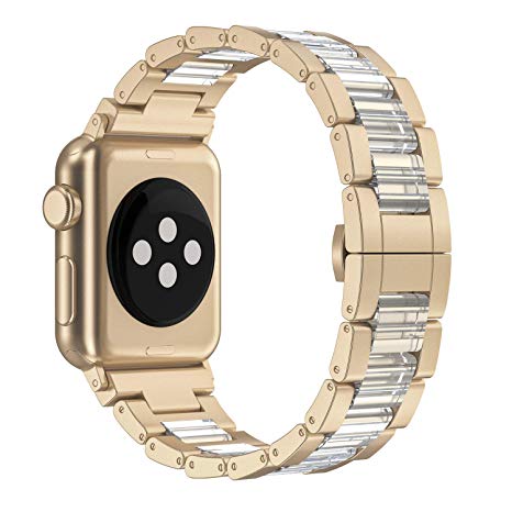 Wearlizer Scrub Gold Compatible with Apple Watch Band 42mm 44mm Womens Mens iWatch Lightweight Resin and Aluminum Wristband Unique Strap Clear Block Replacement Metal Clasp Series 4 3 2 1 Edition