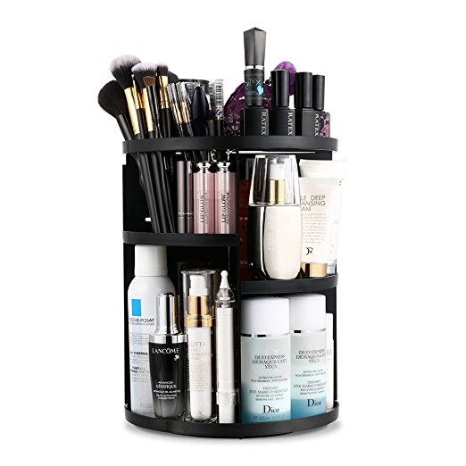 Jerrybox 360 Degree Rotation Makeup Organizer Adjustable Multi-Function Cosmetic Storage Box, Large Capacity, 7 Layers, Fits Toner, Creams, Makeup Brushes, Lipsticks and More, Black