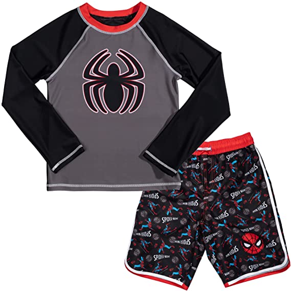 Marvel Avengers Spider-Man Raglan Swim Rash Guard Swim Trunks