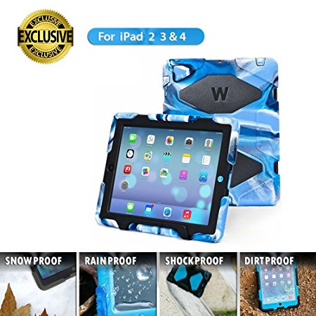 ipad 2/3/4 case,kidspr ipad caseNEWHOT Super Protect[shockproof] [rainproof] [sandproof] with Built-in Screen Protector for Apple iPad 2/3/4,2015 new style for ipad 2/3/4 (Camouflage blue black)
