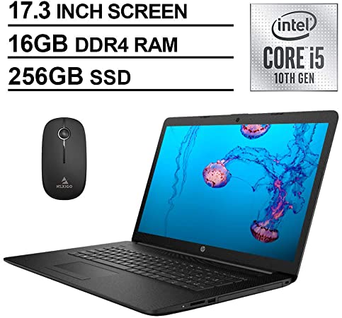 2020 HP Pavilion 17.3 Inch Laptop, Intel 4-Core i5-1035G1 (Beats i7-7500U), 16GB DDR4 RAM, 256GB SSD, WiFi, Bluetooth, HDMI, DVD, Windows 10 S   NexiGo Wireless Mouse Bundle