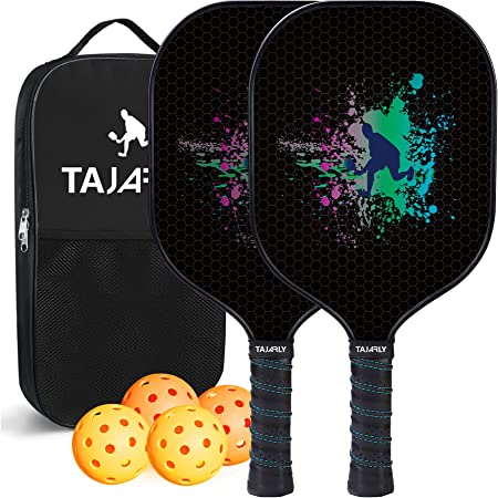 Pickleball Paddles Set of 2, 7.9OZ Ultral Lightweight Graphite Pickleball Racket for Indoor and Outdoor Pickleball Game, Honeycomb Core & Textured Pickleball Paddles and Balls for Men and Women (1 Carrying Bag, 2 Rackets & 4 Balls)