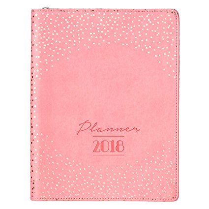 2018 Daily Planner With Zipper, Pink Sparkle