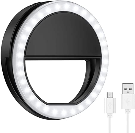 (Upgraded Version) Selfie Ring Light, Rechargeable Clip-on Selfie Fill Light, with 33LEDs Cell Phone Camera Photography Video Lighting for iPhone, Samsung, Android Smartphones(Black)