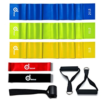 Odoland 5 Packs Resistance Loop Bands and Rehab Bands with Door Anchor and Handles for Upper Body, Lower Body, Core Exercise, Physical Therapy, Lower Pilates, At-Home Workouts