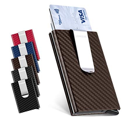 LunGear RFID Blocking Credit Card Holder with Money Clip Slim Carbon Fiber Minimalist Metal Wallet Up to 7 Cards