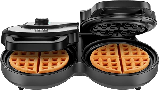 Chefman Double Waffle Maker, 2 at a Time 6-Inch Belgian Waffle Maker with Mess Free Moat and 7 Shade Settings Temp Control, Electric Non Stick Waffle Iron Griddle, Hashbrowns, Keto Chaffle Maker