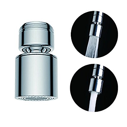 Hibbent Dual-function 2-Flow Faucet Aerator, 360-Degree Swivel Aerator for Kitchen Sink with Dual Spray, with Gasket Faucet Replacement Part - 15/16 Inch - 27UNS Male Thread -Polished Chrome - Swivel