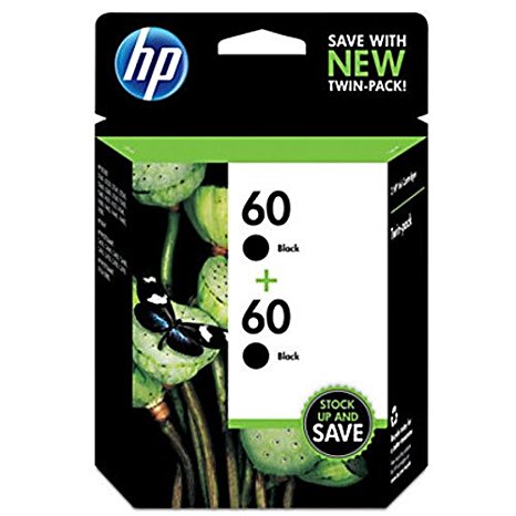 HP 60 Black Original Ink Cartridges, 2 Cartridges (CZ071FN)