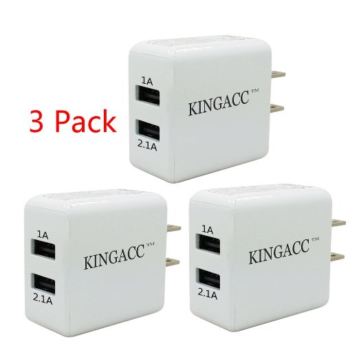 KingAcc Wall Charger with USB Outlet (3-Pack 10W Dual Port)