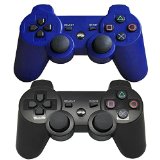 Findway Wireless Bluetooth Controllers for Sony PlayStation 3 PS3 Double Shock 1 Black and 1 Blue