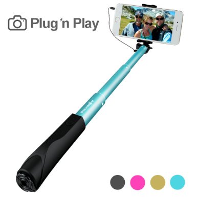 Wired Selfie Stick BlitzWolf Battery Free One Piece Extendable Monopod with Universal Phone Holder for iPhone 5s 6 6s Plus Samsung Galaxy S5 S6 Note 5 Android Sky Blue
