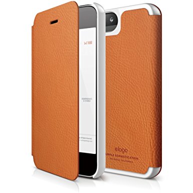 iPhone SE case, elago [Leather Flip][Orange] - [Handmade][Screen Protection][Premium Hybrid Construction] - for iPhone SE/5/5S