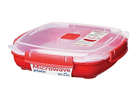 Sistema Microwave Plate with Removable Steaming Tray, Red/Clear, 880 ml