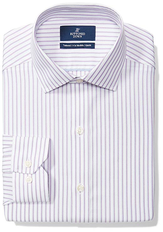 BUTTONED DOWN Men's Tailored Fit Non-Iron Dress Shirt (Discontinued Patterns)