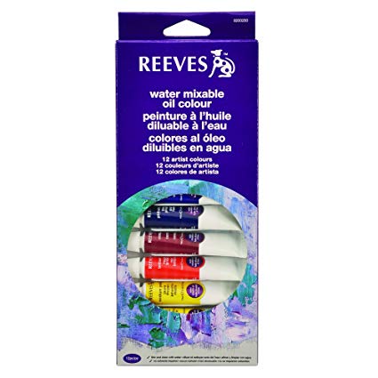 Reeves 12-Pack Water Mixable Oil Color Tube Set, 10ml