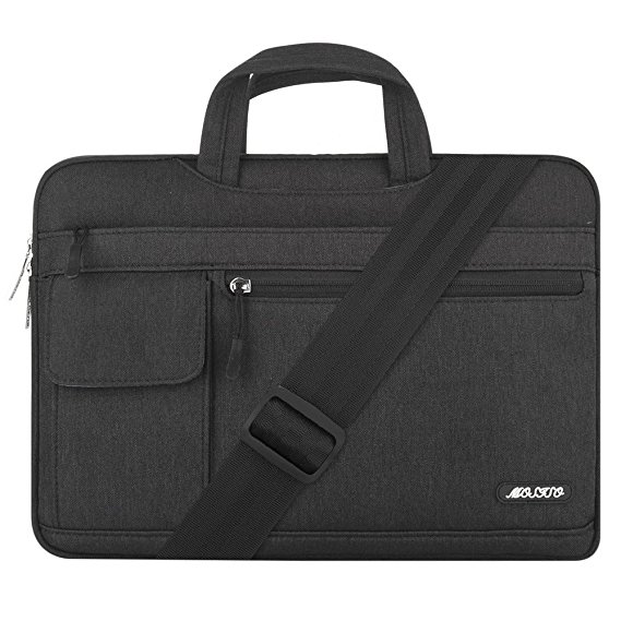 Mosiso Laptop Shoulder Bag for 11-11.6 Inch MacBook Air, MacBook 12-Inch 2017/2016/2015 Release, 13 Inch New MacBook Pro 2017/2016 (A1706/A1708), Polyester Flapover Messenger Sleeve Case, Black